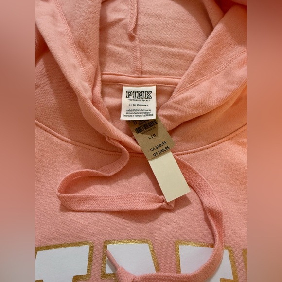 Victoria’s Secret Pink Lounge Campus Pullover Hooded Sweatshirt Rosy Nectarine - Picture 3 of 11
